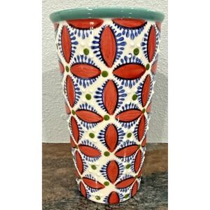 World Market Ceramic Tumbler Cup – Colorful Raised Floral Pattern – 6"